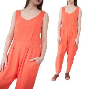 BLACK CRANE Linen Jumpsuit Overall in Paprika